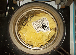 The sterilization chamber is loaded with hazardous dialysis waste